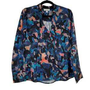 Allison Joy Blue Floral Boho Tie Neckline Blouse Womens S Evereve Top Shirt